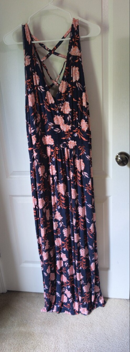Floral Navy Maxi Dress with Pink Bloom Print